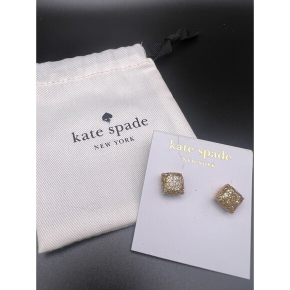 KATE Spade Gold Sparkle Stud Earrings NWT - Picture 1 of 13